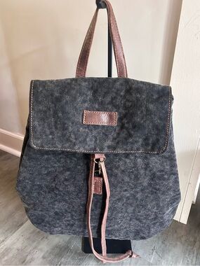 Vintage Addiction Cotton Canvas Leather Backpack Gray Brown Travel Rucksack
